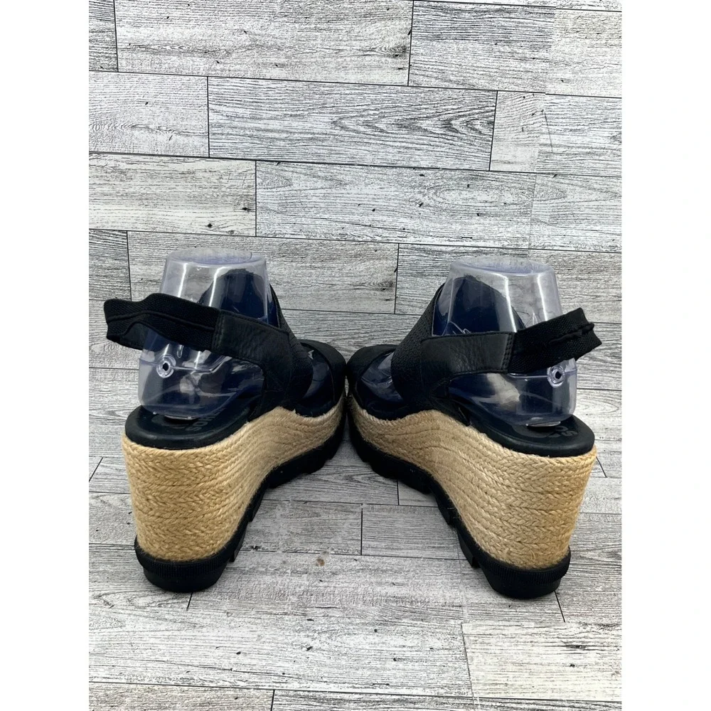 Sorel Joanie II Hi Slingback Wedge Sandals Black Leather Espadrille Women Sz 10 - Picture 6 of 11